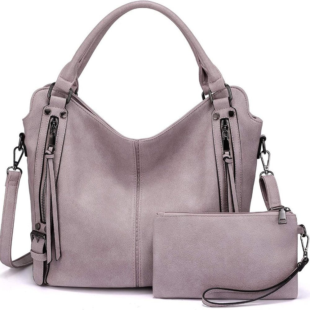 2 Pcs Tote Bag PU Leather Shoulder Bags Fashion Hobo Bags Large Purse Handbags